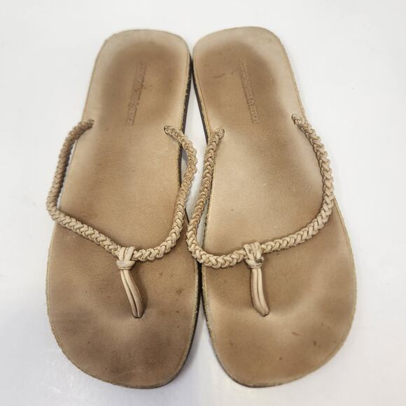 Abercrombie and Fitch Tan Braided Leather Thong Sandal Women Size 10 Flats Y2K - Picture 1 of 9
